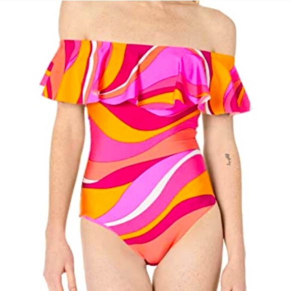 TRINA TURK Vivid Vista Ruffle One Piece Swimsuit NWT (Reg. $162) Sz 14 - Picture 3 of 8